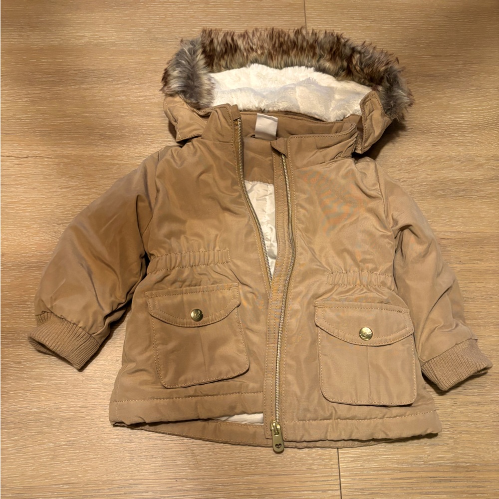 H&M Tan Baby Parka with Detachable Hood, 4-6M, never worn!